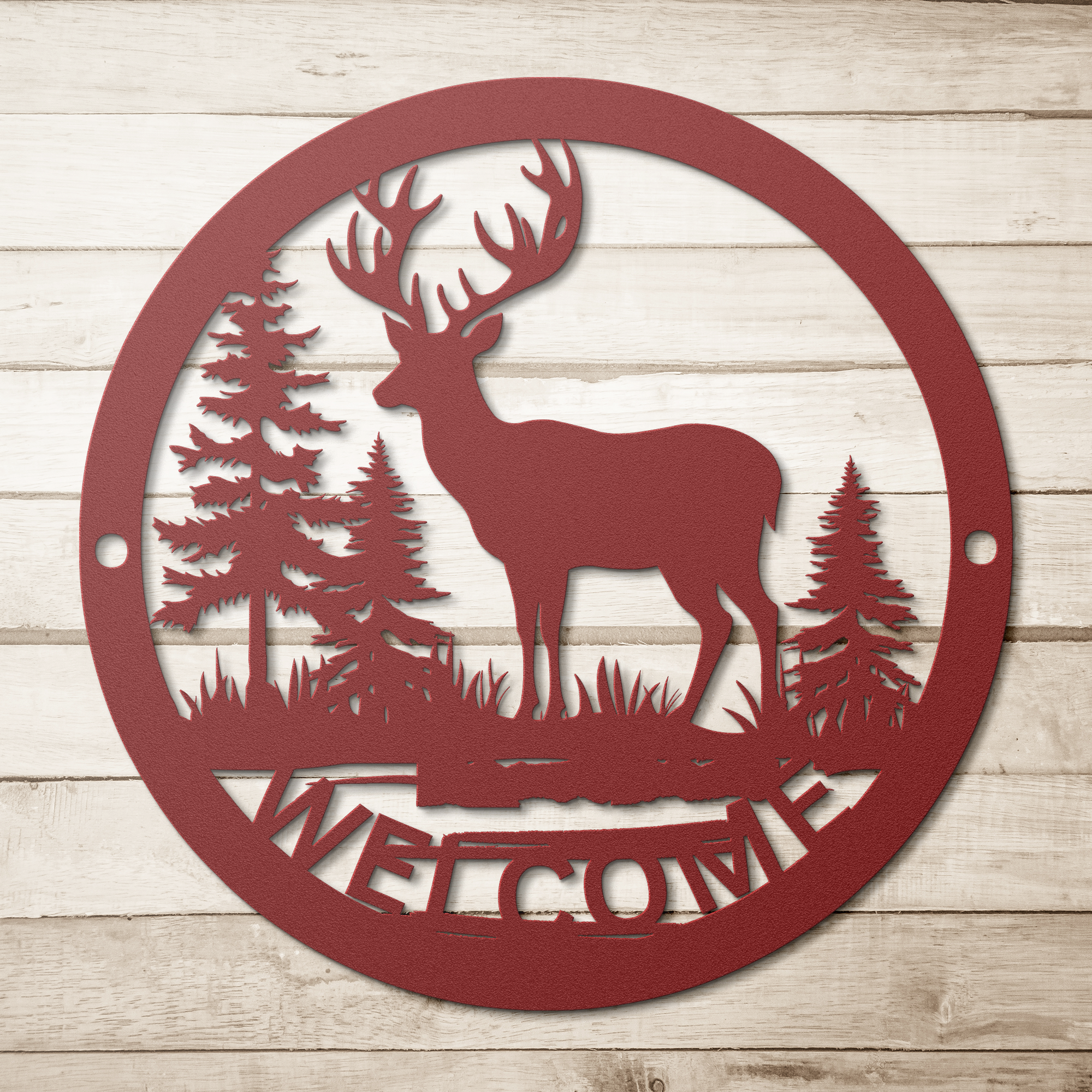 DEER_WELCOME_METAL_SIGN_Red_Simple_Wood_BKGD_Mockup.png